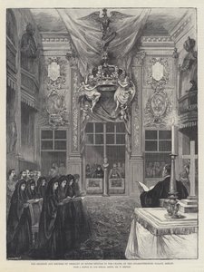 De keizer en keizerin van Duitsland bij de godsdienstoefening in de kapel van het Charlottenburg-paleis, Berlijn